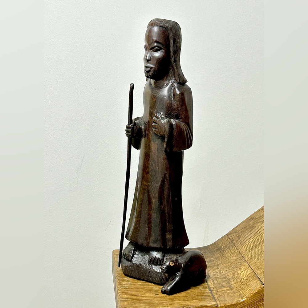 Vintage Ethiopian Artisan Hand Carved Ebony Wood African Shepherd Jesus Statue - Picture 12 of 16